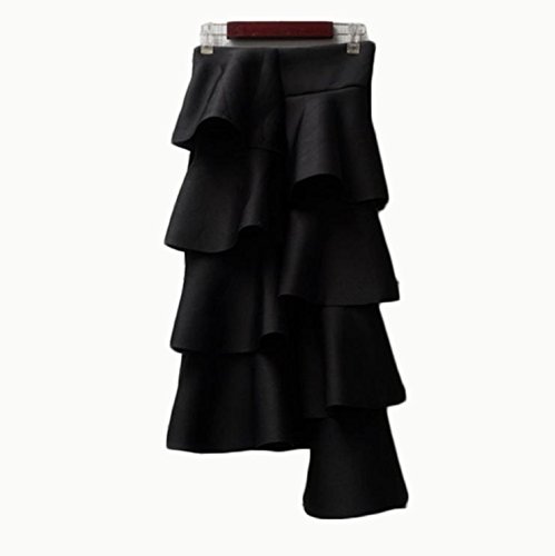 Jupe gâteau H&H HY Pure Couleur noire à volants multicouches fluide pour style élégant quotidien