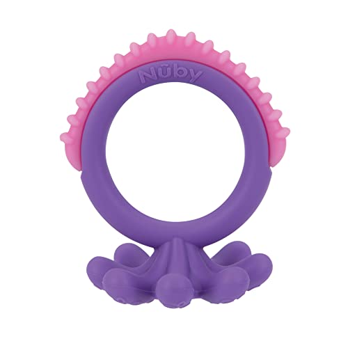 Image of Nuby Geo Zoos Massaging Teether - Baby Teething Toy - Soft Easy Grip - 3+ Months - Purple Octopus