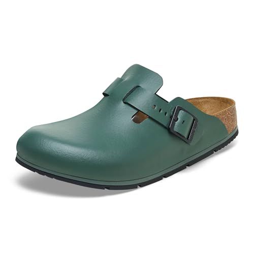 Birkenstock Damen Herren Boston Pro Hausschuhe Leder Pantoletten - Clogs - Zertifiziert nach EN ISO 20347:2043 - Berufsschuhe für Medizin, Gastronomie und Service - Thyme - 45