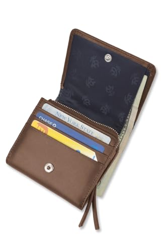 Brooks Brothers Tri-Fold Fold Over Zipper Pocket Wallet Small Leather Wallet, (136830 Brown)2