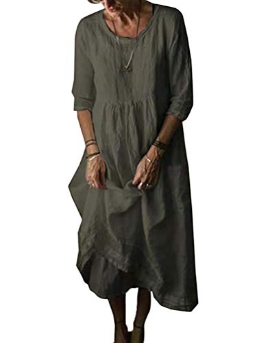 Minetom Damen Beiläufige Lose Kleid Fest 3/4 Ärmel Retro Kleid Blouse...