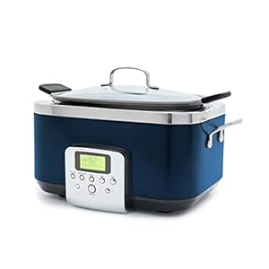 GreenPan Elite 8 – in -1 Programmable 6QT Electric Slow Cooker, Dishwasher Safe Lid & Removable Crock, PFAS-Free Healthy Ceramic Nonstick Multi-Cooker,Sear, Sauté/Brown,Steam Basket,Roast, Oxford Blue