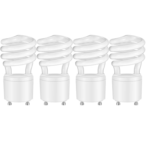 Image of 4 Pcs 13W 120v 60Hz GU24 CFL LED Light Bulbs 2 Prong Base T3 3500K 900lm Warm White Fluorescent Light Spiral Compact Fluorescent Bulbs