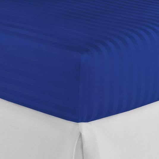 Stripe Colour Fitted Sheet Bed 200TC 100% P COTTON Extra Deep (Blue, Super King)