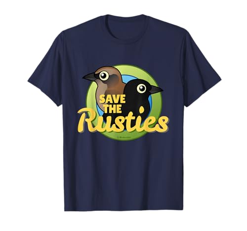 Save the Rusties Cute Cartoon Rusty Blackbird Bird Design T-Shirt