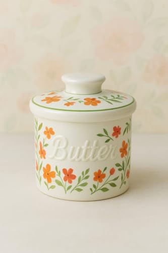 Image of Ceramic Butter Crock French - Butter Keeper with Airtight Water Seal,200ml Capacity, Countertop Decor Butter Dish with Lid, Housewarming Gift