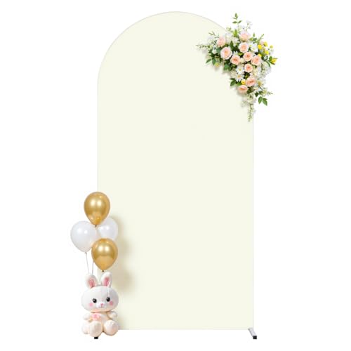 Ivory Arch Cover 6ft Spandex Wedding Arch Backdrop Cover for Birthday Party Bridal Shower Balloon Arch Stand Cover Baby Shower Banquet Photo Arch Covers Stretchy Backdrop Background Decorations
