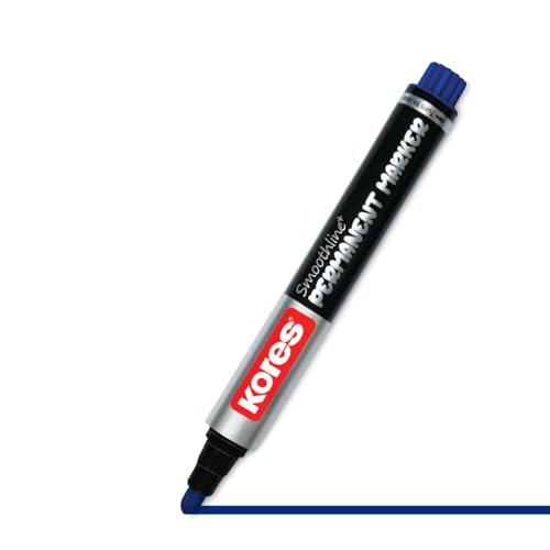 Image of Kores Smoothline+ Permanent Marker Pen, Blue | Pack of 10 | Bold, Fade-Resistant & Quick-Dry Ink | Long-Lasting, Non-Toxic, Smooth Writing for Office, School & Home |