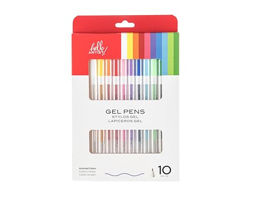Image of Gel Pens, Set of 10, Assorted Colors, Vibrant Colors, Non-Toxic, For Artists, Journaling, Drawing, Coloring, Quick Drying