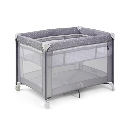 ms BabyWorld Kunni – Cuna de Viaje para niños con 2 Alturas | 100x70 cm | Desde el Nacimiento a 15Kg | Colchón y Bolsa Transporte Incluidos | Plegado y Montaje Fácil | Ligera y Ruedas (Gris)