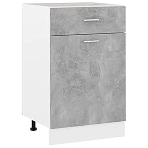 Mogou Schubunterschrank, Küchenunterschrank, Küchenschränke, Küchenmöbel, Unterschrank, Kitchen Furniture, Betongrau 50x46x81,5 cm Spanplatte
