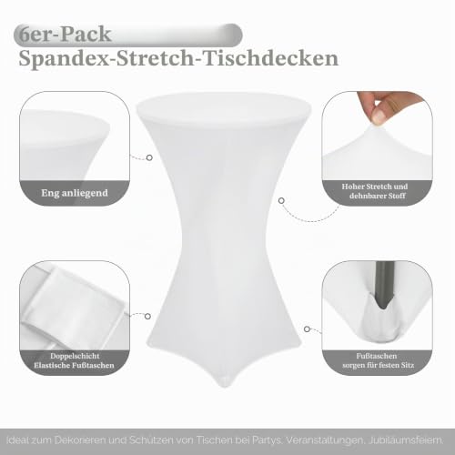 Showgeous Weiß Stehtisch-Stretchhussen 6er-Set,Ø60-65cm – Ansicht 2