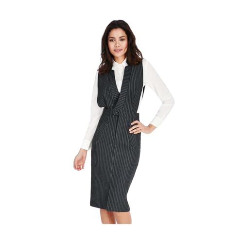 Goddiva Pinstripe Sleeveless Formal Knee-Length Workwear Dress Pinstriped 8