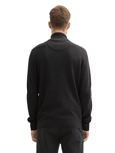 Tom Tailor Herren Troyer Strickpullover aus Baumwolle, 10617 - Black Grey Melange, S – Ansicht 3
