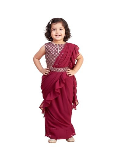 Sari crème brodé pour fille 6 ans pour briller lors des mariages