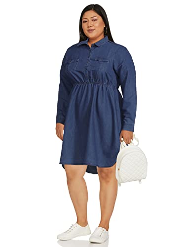 Image of Easybuy Women's Polyester A-Line Below The Knee Dress (SU21AI04LW Blue XL)