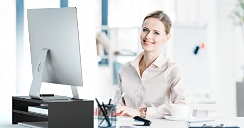 Monitor Stand Riser, 2 Tiers Wood Monitor Riser Stand With Storage Organizer, Desktop Ergonomic Monitor Stand Riser With Cellphone Holder And Cable Management, 16.5 Inch Shelf Black #TOP7