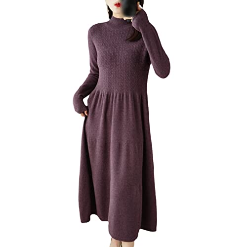 Robe col roulé en cachemire violet Kelsiop, tricot luxe douceur absolue