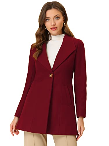 Allegra K Women's Lapel Collar Buttoned Outwear Elegant Work Notch Trench Winter Coats
