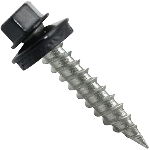 Stainless Steel Metal Roofing Screws (250) 9 x 1 (Black) hex Head Sheet Metal Roofing Screw. Self-Piercing (SP) tip Metal to Wood siding Screws EPDM Washer