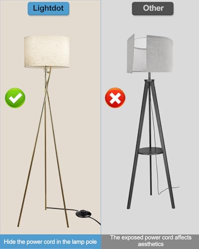 Image of Lightdot 62IN Tripod Floor Lamps for Living Room, Modern Standing Lamp with Off-White Fabric Shade, Mid Century Industrial Standing Tall Lamp for Bedroom, Home Office-Gold