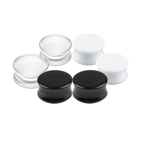 WINSENET 6Pcs Acrylic Gauges for Ear 0G-28mm Clear Black White Ear Plugs Double Flare Tunnels Ear Expander Body Piercing Jewelry for Women Men