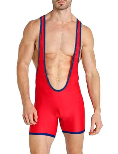 DLSMDOUS Maillots De Lutte Pour Hommes Supporters Athlétiques Sans Manches Uniforme De Lutte Combinaisons De Sport Pour Le Plaisir 4325 Rouge XL