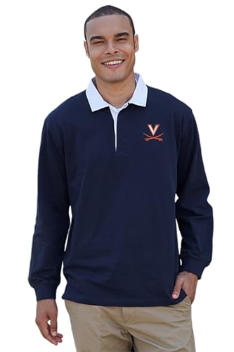 Vantage Apparel Unisex Rugby Polo Shirt – Cotton Jersey, Athletic Style, Casual & Game Day Wear, Virginia Cavaliers, Large Team Color
