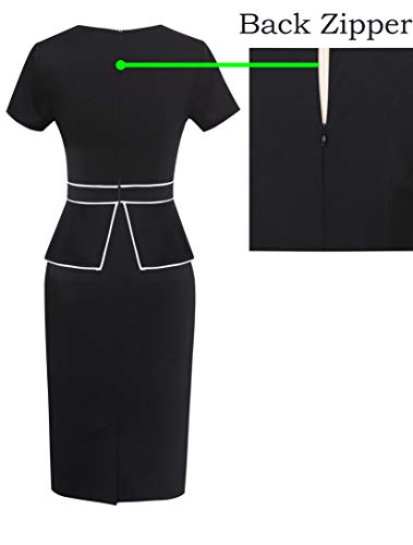 Image of VFSHOW Womens Pleated Crew Neck Peplum Work Business Office Church Bodycon Pencil Sheath Dress