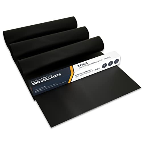Linda's Essentials Extra Large BBQ Grill Mat (3 Pack) - Reusable Non Stick Heat Resistant BBQ Mats for Charcoal Grill, Electric and Gas BBQ Grill Mats, BBQ Mat and Must Have BBQ Accessories
