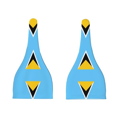 Flag of Saint Lucia Print Newborn Baby Hat, Soft Top Knotted Beanie Cap, Cute Infant Headwear for 0-6 Months Welcome Party Black3