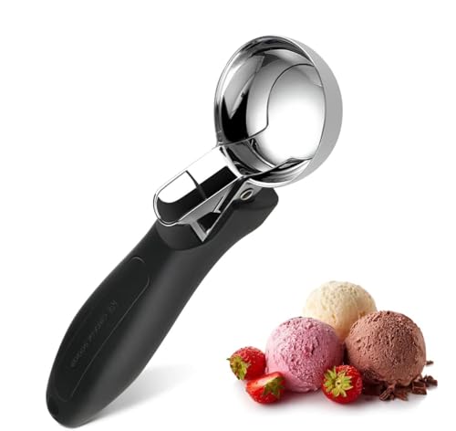 OTVAFAVA 2 Pack Ice Cream Scoop, Large Cookie Scoop with Ergonomic Soft Grip Handle, Heavy Duty Multifunctional Baking Scooper for Sundaes, Cupcake, Dough, Protein Balls and Meatballs, Black