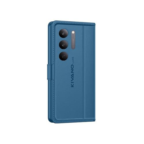 Image of KIVANO LUXE Compatible for Realme Narzo 80X 5G / Realme P3X 5G / Realme 14x 5G Luxury Handmade Leather Magnetic Flip Folio Case | Card Holder & Kickstand | Slim Protective Cover | Unisex - Blue