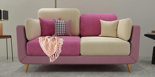 Image of Black Wood Modern Montez Luxurious Velvet 2 Seater Sofa for Bedroom, Living Room, Dining Room, Drawing Room, Home Office in Bug Resistant Wood (Pink & Beige, 2 Seater)