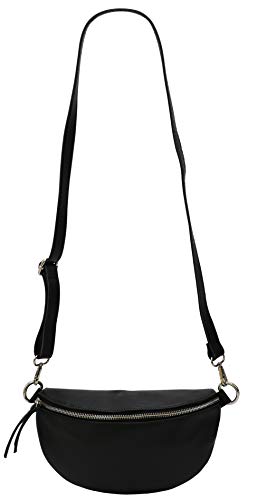 SH Leder ® Karla G359 Heuptas voor dames en heren, uniseks heuptas voor festival, reizen, buiktas, middelgrote crossbody bag, dames, leren tas, 27 x 15 cm, zwart, Medium - Image 4