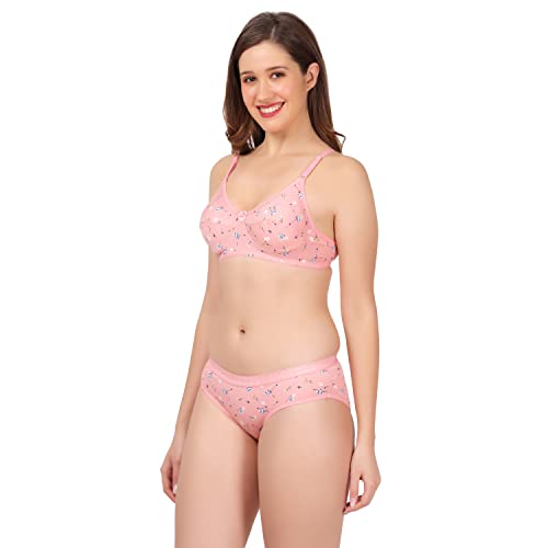 Image of Women Non Padded Wirefree Pure Cotton Printed Multicolor Bra & Penty Set 2 Pack Combo