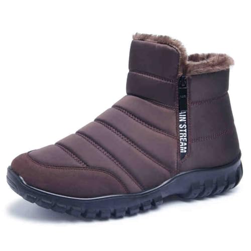 OrthoFit Winter Ankle Boots Mens Waterproof Snow Boots Fur Lined Warm Ankle Boots Zipper Closure Slip on Comfortable Walking Shoes
