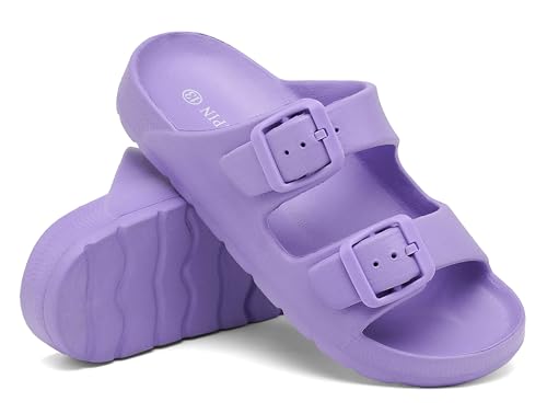 Image of INMINPIN Boys Girls Double Buckle Slide Sandals Comfort Beach Pool Shower Slippers Adjustable Indoor Outdoor Little Kid /Big Kid