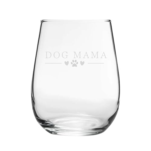 Dog Mama - Engraved Novelty Stemless Wine Gin Tumbler Glass | Dog Mum Gifts, Dog Owner Gift, Wine Glasses for Women, Cocktail Up