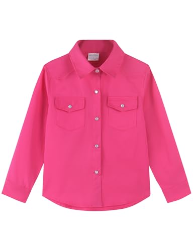 Image of Noomelfish Girls Long Sleeve Western Pearl Snap Button Down Shirt Cowgirl Outfits Blouse Tops (5-14 Years)
