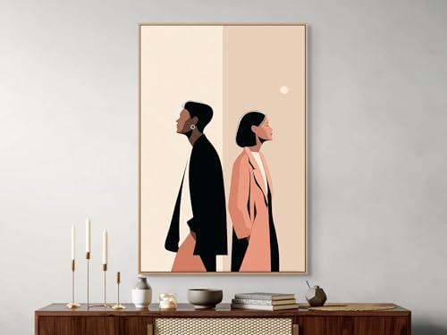 Tableau abstrait minimaliste beige et noir affiche romantique chambre