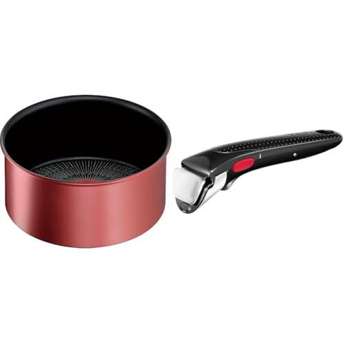 【セット買い】ティファール 取っ手のとれる 片手鍋 20cm IH ガス火対応 PFOAなどの有害物質不使用 「インジニオ・ネオ IHルージュ・アンリミテッド ソースパン」 こびりつきにくさ長持ち レッド L38330 + 専用取っ手 ハンドル グロッシー