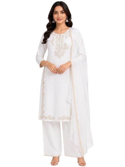 Kurti festif haut de gamme brodé à la main avec son ensemble dupatta