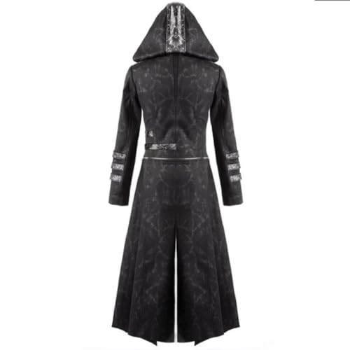 Darkrock Scorpion Men's Hooded Trench Wax Coat Long Jacket Black Gothic Steampunk Long to Short Hooded Military Coat/USA2