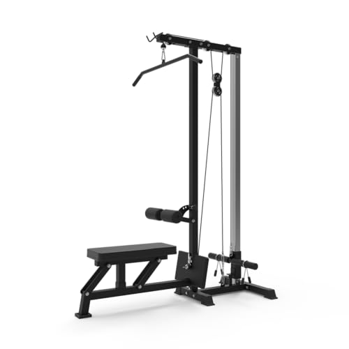 Bad Company Torre de poleas con cojín de asiento plegable y accesorios – Máquina de poleas para entrenamiento de la parte superior del cuerpo, bíceps, tríceps en el cable I BCA-106 (negro, poleas de