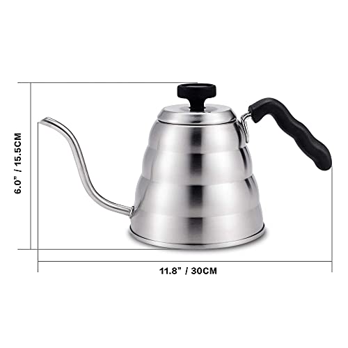 Chaleira de café de aço inoxidável com termômetro, bico fino de ganso para servir sobre o pote de ca