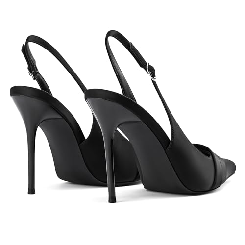 Image of Adrizzlein Slingback Heels for Women Stiletto High Heels Pumps | 4 inch Slingback Heels,Pointed Toe Heels,Closed Toe Heels,Sexy Elegant Wedding Shoes