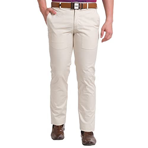 Image of Park Avenue Men's Cotton Blend Solid Pattern Super Slim Fit Flat Front Formal Chinos