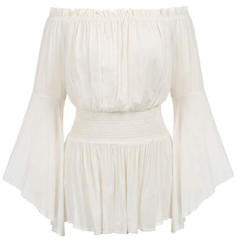 Hanna Nikole Womens Plus Size Renaissance Blouse Off Shoulder Trumpet Sleeve Peasant Tops
