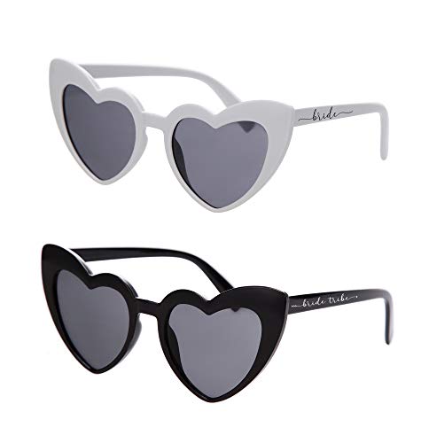 Retro Bride & Bachelorette Heart Glasses I 12 Pack I 1 Pair White Heart Sunglasses for Bride | 11 Pair Black Heart Shaped Sunglasses I Bride Sunglasses | Bachelorette Sunglasses I Bachelorette Party Sunglasses